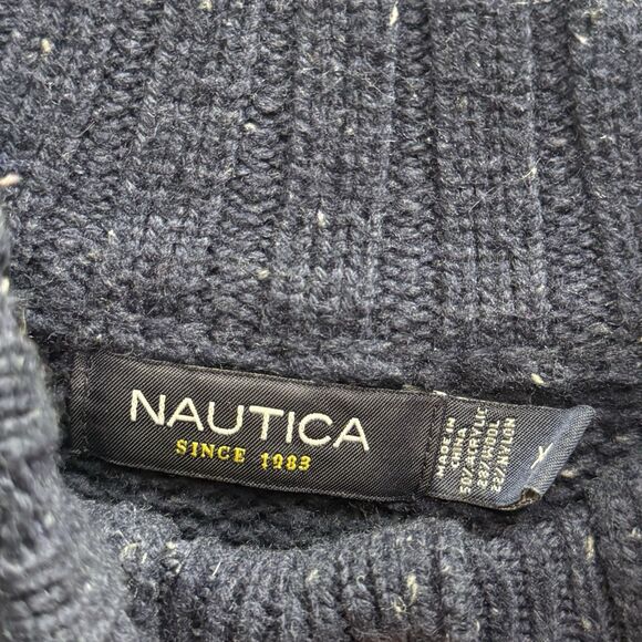 Nautica Men’s XL Navy Button Mock Neck Wool Blend Sweater Cozy Cabin Gorp Core - Picture 5 of 8
